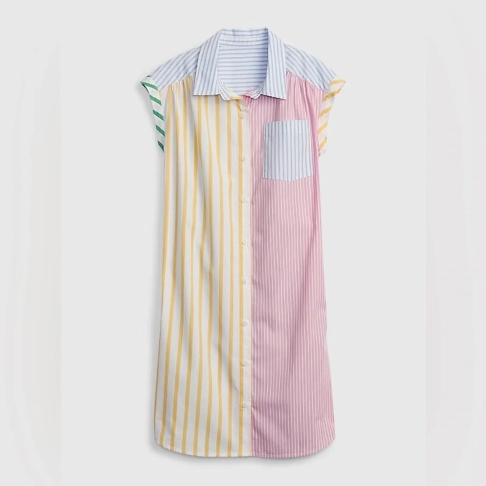 GAP Kids Mix Multi Stripe Cap Sleeve Button Down Collared Shirtdress Size M 8